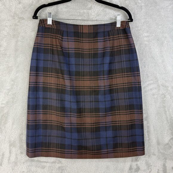 Vintage Brooks Brothers Wool Plaid Skirt Double-Breasted Button Front Size 8 - Picture 2 of 10